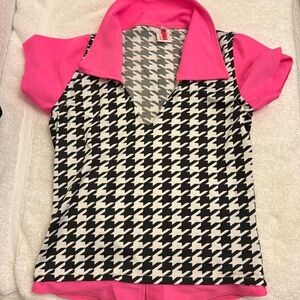 Roma Pink and Black Houndstooth Top